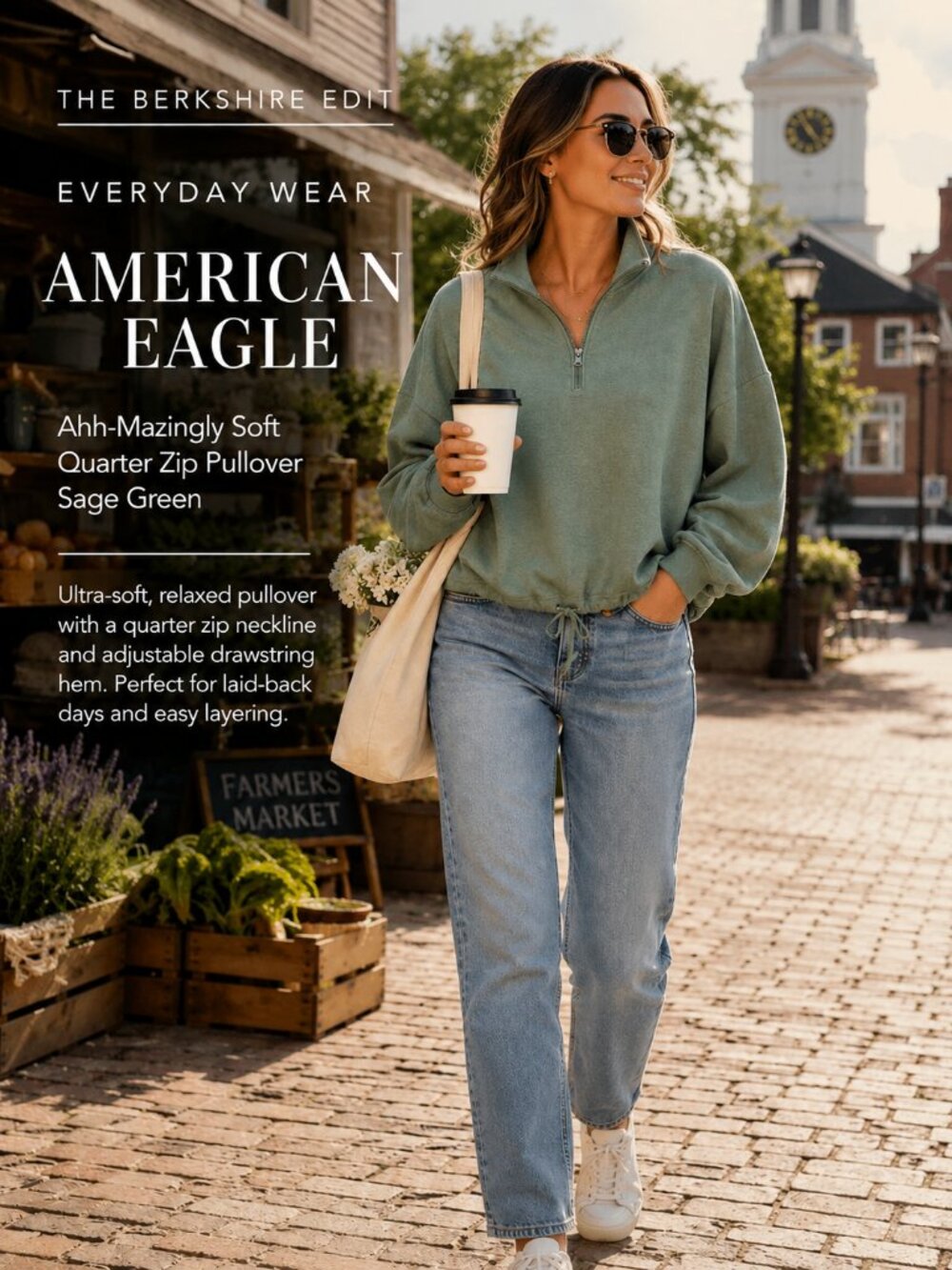 American Eagle Ahh-Mazingly Soft Quarter Zip Pullover Sage Green XL